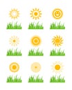 Sun icon with green grass Royalty Free Stock Photo