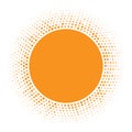 Sun icon. Halftone orange circle with random circles texture logo design element. Vector illustration