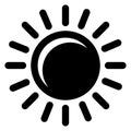 Sun icon. Hot weather black symbol. Forecast sign