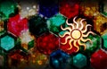 Sun icon abstract 3d colorful hexagon isometric design illustration background Royalty Free Stock Photo