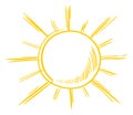 Sun icon in retro scribble style. Sunshine symbol. Climate sign