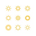 Sun icon set. Vector icon. Sun symbol. Yellow sun. Weather icon. Meteorology sign. Design element for work Royalty Free Stock Photo