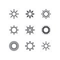 Sun icon set. Vector icon. Sun symbol. Yellow sun. Weather icon. Meteorology sign. Design element for work