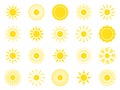 Sun icon set. Yellow sun star icons collection. Summer, sunlight, nature, sky Royalty Free Stock Photo