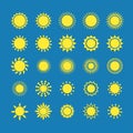 Sun icon with shadow set, illustration on blue background