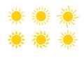 Sun icon symbol illustration, Sunlight design weather. Flat sunshine isolated set of sun logo Royalty Free Stock Photo