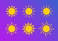 Sun icon symbol illustration, Sunlight design weather. Flat sunshine isolated set of sun logo Royalty Free Stock Photo