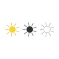 Sun icons collection yellow black and outline set. Vector illustration. Royalty Free Stock Photo
