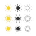 Sun icons collection yellow black and outline set. Vector illustration Royalty Free Stock Photo