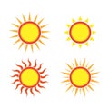 sun icons on light background. Cartoon sun icons. Vector illustration. Royalty Free Stock Photo