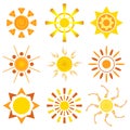 Sun icons set. Elements for design. Flat vector illustration Royalty Free Stock Photo