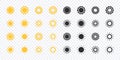 Sun icons set. Yellow and black sun icons. Vector scalable graphics Royalty Free Stock Photo