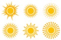 Sun, sun icons set in yellow color isolated on white background. Sun icon in flat design. Vector illustration for Royalty Free Stock Photo
