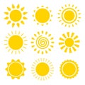 Cartoon Sun icons vector symbol set. Simple flat design Royalty Free Stock Photo