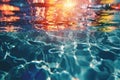 The sun illuminates the water of a pool, casting radiant beams of light through the liquid, Abstract underwater themed background Royalty Free Stock Photo