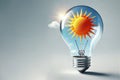 The sun inside a light bulb against the sky. Space for text. Royalty Free Stock Photo