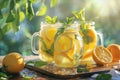 Sun-kissed lemonade stand jars brimming with citrus bliss Royalty Free Stock Photo