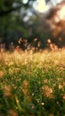 Sun kissed meadow Alpine grass gleams under the radiant sunlight