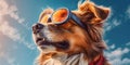 Sun-Kissed Paws Cute Shetland Sheepdog Dog Wearing Funny Sunglasses Striking a Pose on clear sky. Generative AI