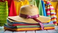 Sun-Kissed Straw Hat and Vibrant Shopping Bags Generative AI