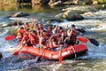 Sun Kosi near Harkapur / Nepal - August 30, 2018: Whitewater Rafting on the Dudh Koshi in Nepal. Rafting team , summer extreme