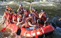 Sun Kosi near Harkapur / Nepal - August 30, 2018: Whitewater Rafting on the Dudh Koshi in Nepal. Rafting team , summer extreme