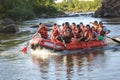 Sun Kosi near Harkapur / Nepal - August 30, 2018: Whitewater Rafting on the Dudh Koshi in Nepal. Rafting team , summer extreme Royalty Free Stock Photo