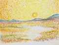 Sun landscape pastel painted Royalty Free Stock Photo