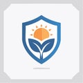 Sun and Leaf Shield Protection Logo Royalty Free Stock Photo