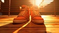 The sun is on the legs: sneakers filled with warm light