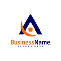Sun with Letter A logo design vector. Creative Initial A logo concepts template Royalty Free Stock Photo