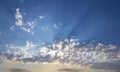 Sun light on blue sky with white cloud. Atmosphere skyline background Royalty Free Stock Photo