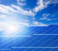 Sun light and solar cell panels against beautiful clear blue sk Royalty Free Stock Photo