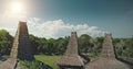 Sun light at straw roof of traditional house in Kodi village, Indonesia. Aerial Asia landmark view