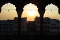 Sun light trought a balcony sunset in india