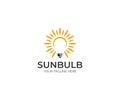 Sun and Lightbulb Logo Template. LED Vector Design