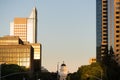 The sun lights up glass on the downtown Sacramento Skyline Royalty Free Stock Photo