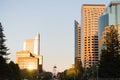 The sun lights up glass on the downtown Sacramento Skyline Royalty Free Stock Photo