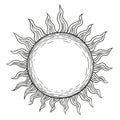 The sun, a linear drawing in the style of engraving black lines Royalty Free Stock Photo