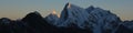 Sun lit mountain peaks of Ama Dablam and Cholatse at sunset
