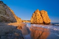 Sun-lit rock on Fyriplaka beach, Milos, Greece. No people, sunset. Unique landscape. Iconic Fyriplaka lonely rock at low