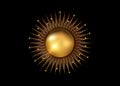 Sun logo gold icon concept of sunburst sign, golden radial rays, filled luxury shiny orange symbol, concept of solar eclipse, gold