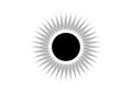 Sun logo icon  concept of sunburst sign, radial rays, filled black symbol, concept of solar eclipse, vector isolated on white Royalty Free Stock Photo