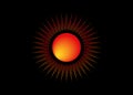 Sun logo icon concept of sunburst sign, radial rays, filled orange symbol, concept of solar eclipse, vector isolated on black