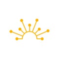 Sun logo icon with connecting line and dot.