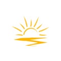 Sun logo icon with connecting line and dot.