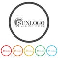 Sun logo and icon design Template. Set icons in color circle buttons Royalty Free Stock Photo