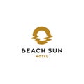 Sun logo, sunset sunrise with beach ocean sea water logo icon vector in trendy line linear, abstract simple outline Royalty Free Stock Photo