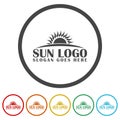 Sun logo template. Set icons in color circle buttons Royalty Free Stock Photo