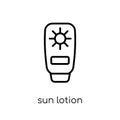 sun lotion icon. Trendy modern flat linear vector sun lotion icon on white background from thin line Camping collection, outline